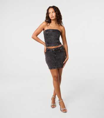 Pink Vanilla Black Rhinestone Embellished Denim Skirt
