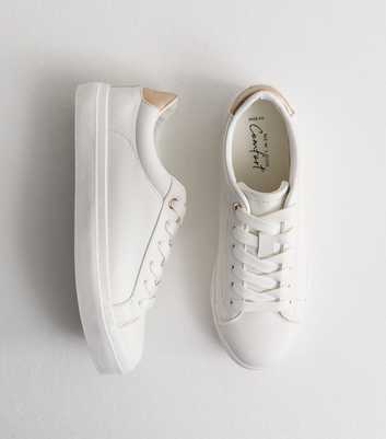 Wide Fit White Faux Leather Lace Up Trainers