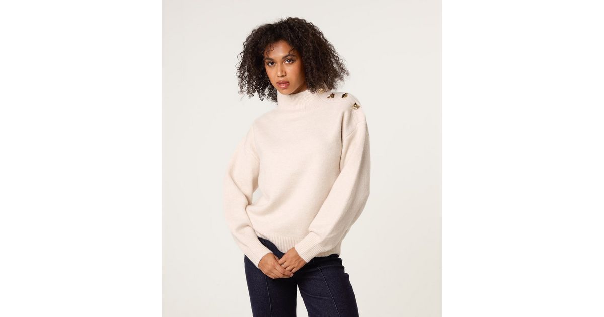 Blue Vanilla Stone High Neck Button Detail Jumper New Look