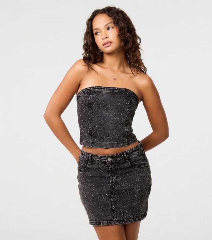 Pink Vanilla Black Denim Strapless Top New Look — free download