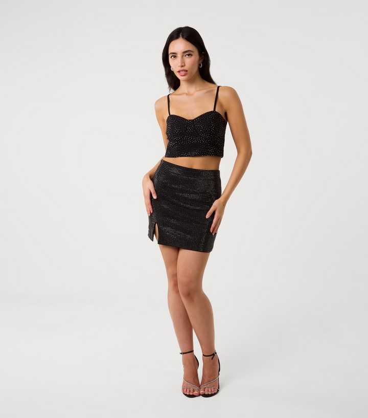 Pink Vanilla Black Diamante Embellished Side Split Skirt