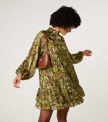 Blue Vanilla Brown High Neck Frill Hem Dress