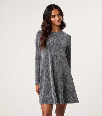 Blue Vanilla Silver Long Sleeve Mini Swing Dress