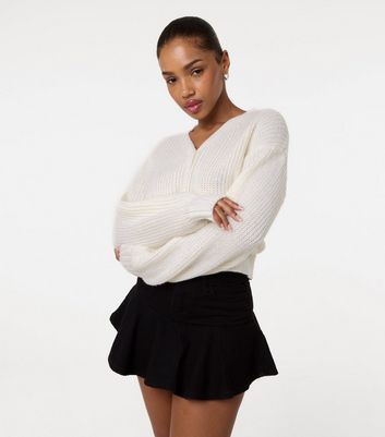 Pink Vanilla Off White Cropped Button Up Cardigan | New Look