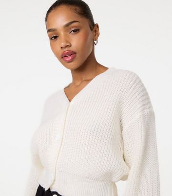 Pink Vanilla Off White Cropped Button Up Cardigan | New Look