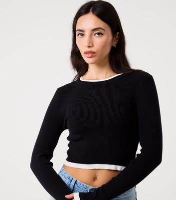 Pink Vanilla Black Contrast Trim Knit Jumper