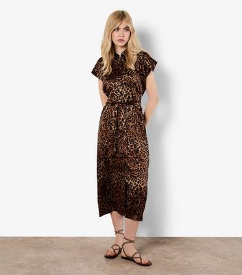 Midi Dress Leopard Button Up Dress Leopard Print Shirt Dress New