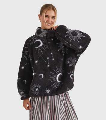 Skinnydip Black Celestial Pattern Fleece Sweatshirt