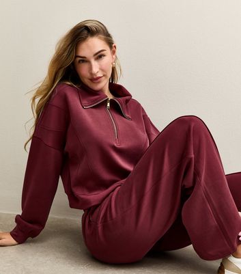 Rise by Zara McDermott Burgundy Quarter Zip Long Sleeve Sweatshirt