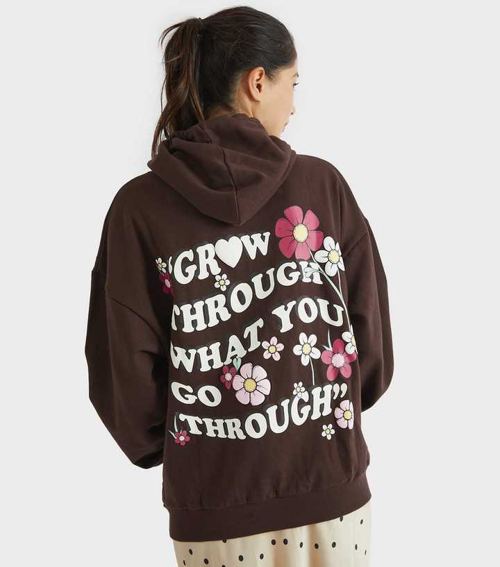 Skinnydip Light Brown Floral Slogan Hoodie