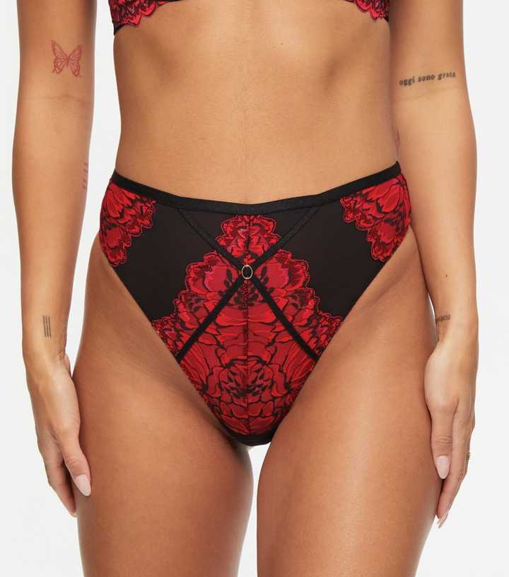Ann Summers Black Nightfall Floral Lace Thong