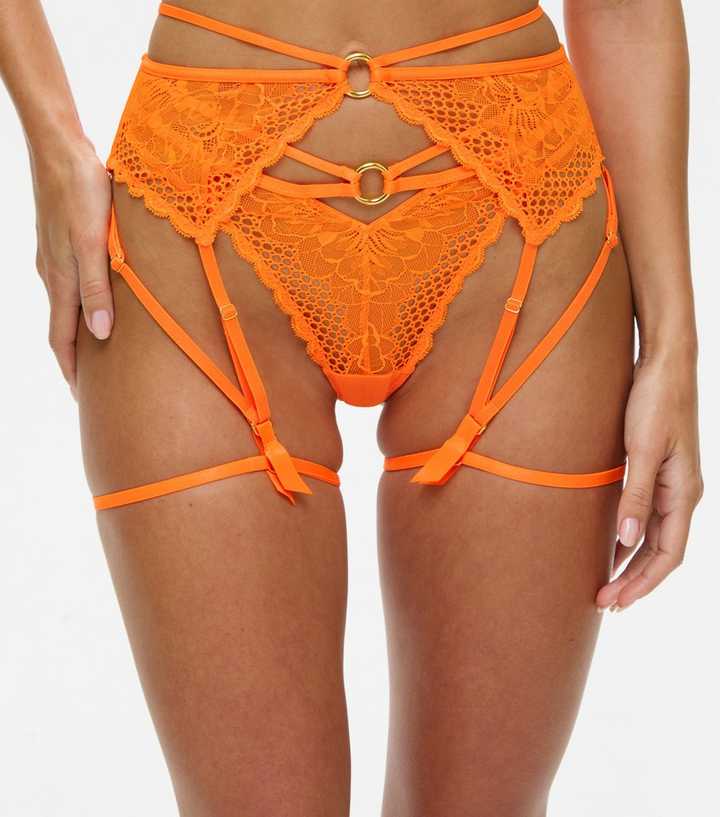 Ann Summers Orange Compelling Floral Lace Suspender Belt