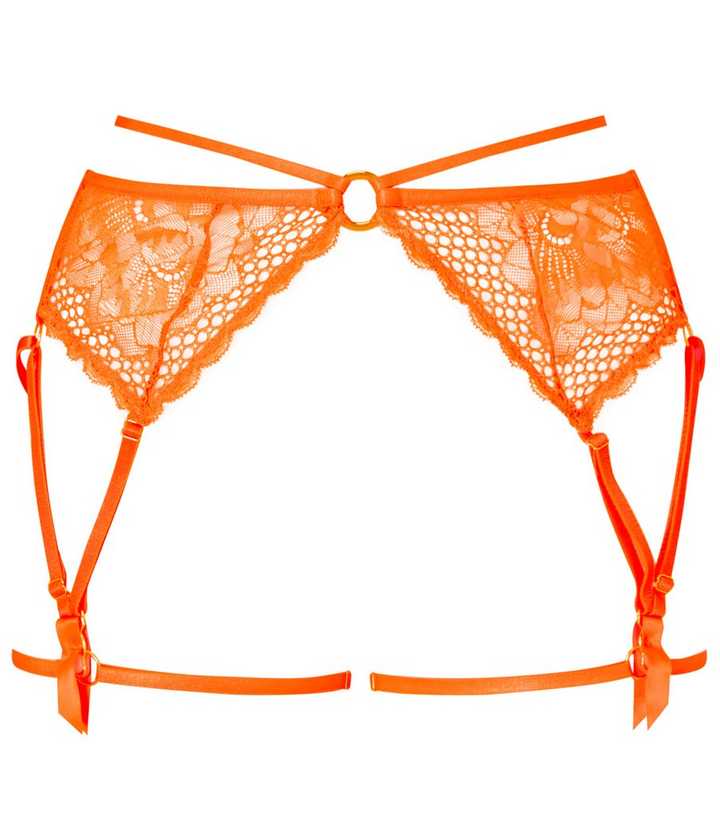 orange garter belt Orange Satin Lace Garter Belt main image 1