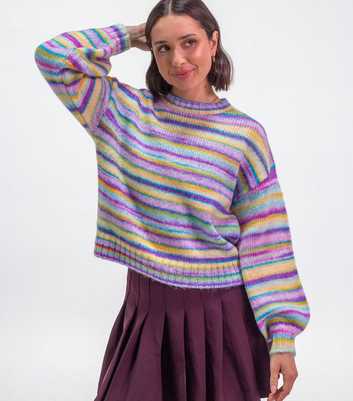 Sunshine Soul Bright Purple Rainbow Stripe Balloon Sleeve Jumper
