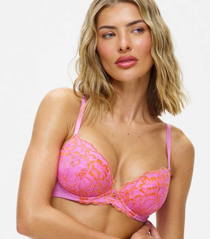Ann Summers Pink Floral Lace Padded Plunge Bra