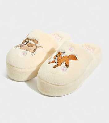 Skinnydip Cream Fox and Hound Embroidered Slippers