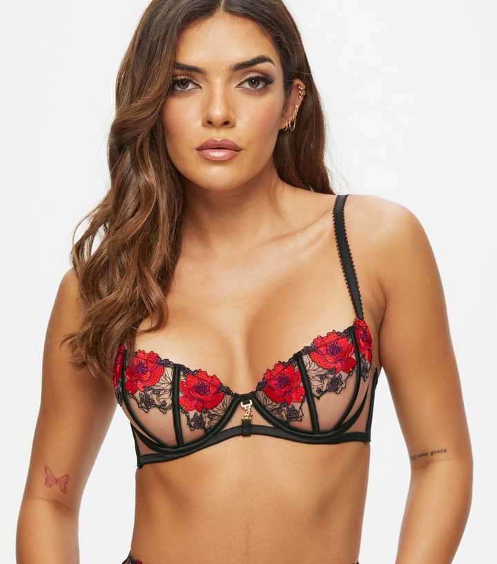 Ann Summers Black Rose Embroidered Non Padded Balcony Bra