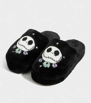 Skinnydip Black Embroidered Nightmare Before Christmas Slippers