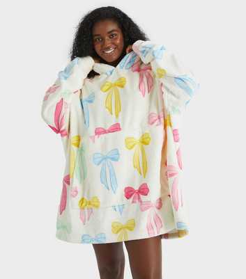 Skinnydip White Bow Print Fleece Blanket Hoodie