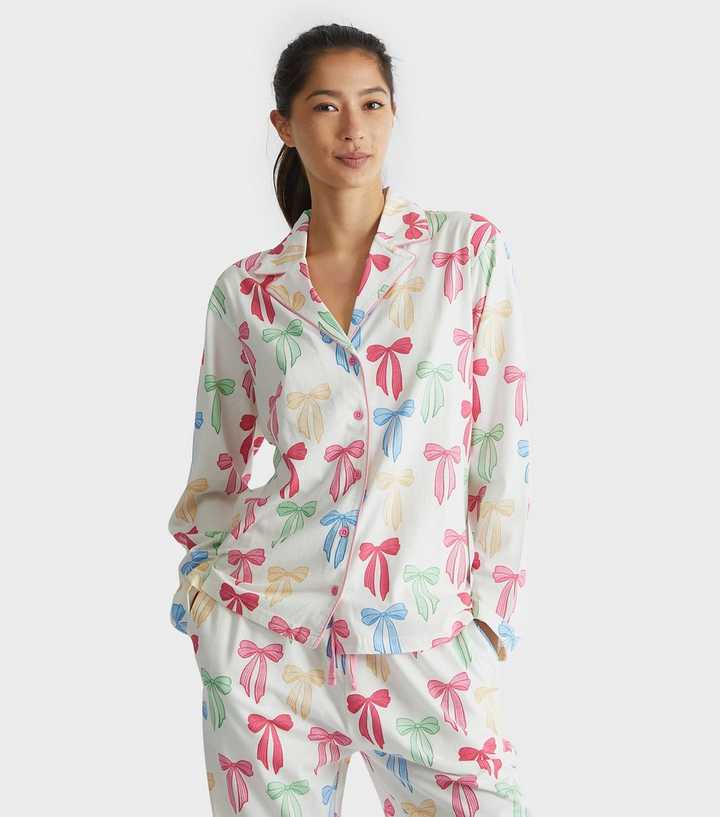 Skinnydip White Bow Print Shirt and Trousers Pyjama Set