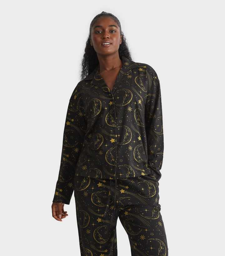 Skinnydip Black Foiled Celestial Print Shirt and Trousers Pyjama Set