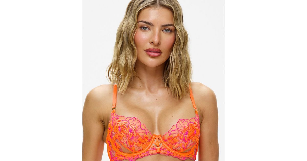 Ann Summers Orange Ambitious Floral Embroidered Balcony Bra New Look