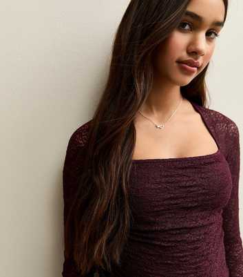 Girls Dark Burgundy Long Sleeve Lace Bolero Top