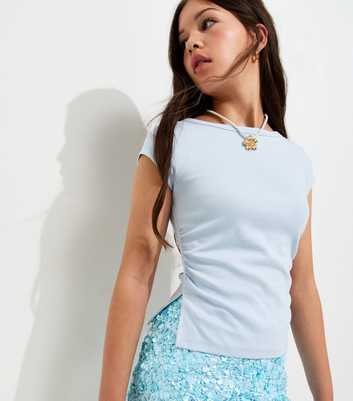 Girls Bright Blue Split Side Ruched Cap Sleeve Top