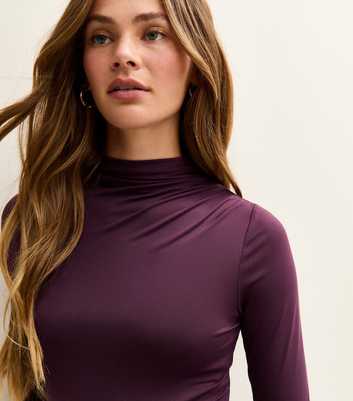 Dark Burgundy Jersey Gathered Neck Slinky Bodysuit