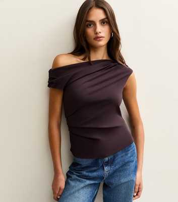 Dark Purple Gathered Off The Shoulder Top