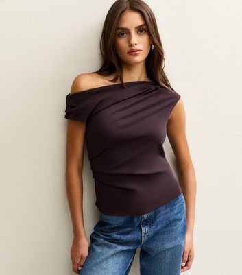 Dark Purple Gathered Off The Shoulder Top | New Look