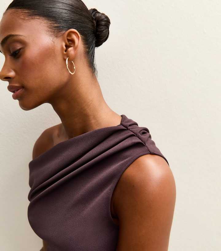Dark Burgundy Gathered Off The Shoulder Top
