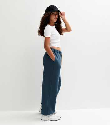 Girls Navy Contrast Trim Tie Waist Oversized Joggers