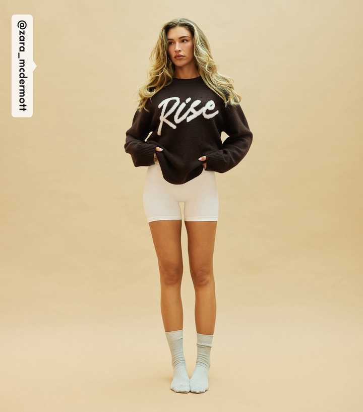 Rise by Zara McDermott Brown Rise Slogan Jumper