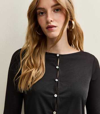Black Button Through Long Sleeve Top