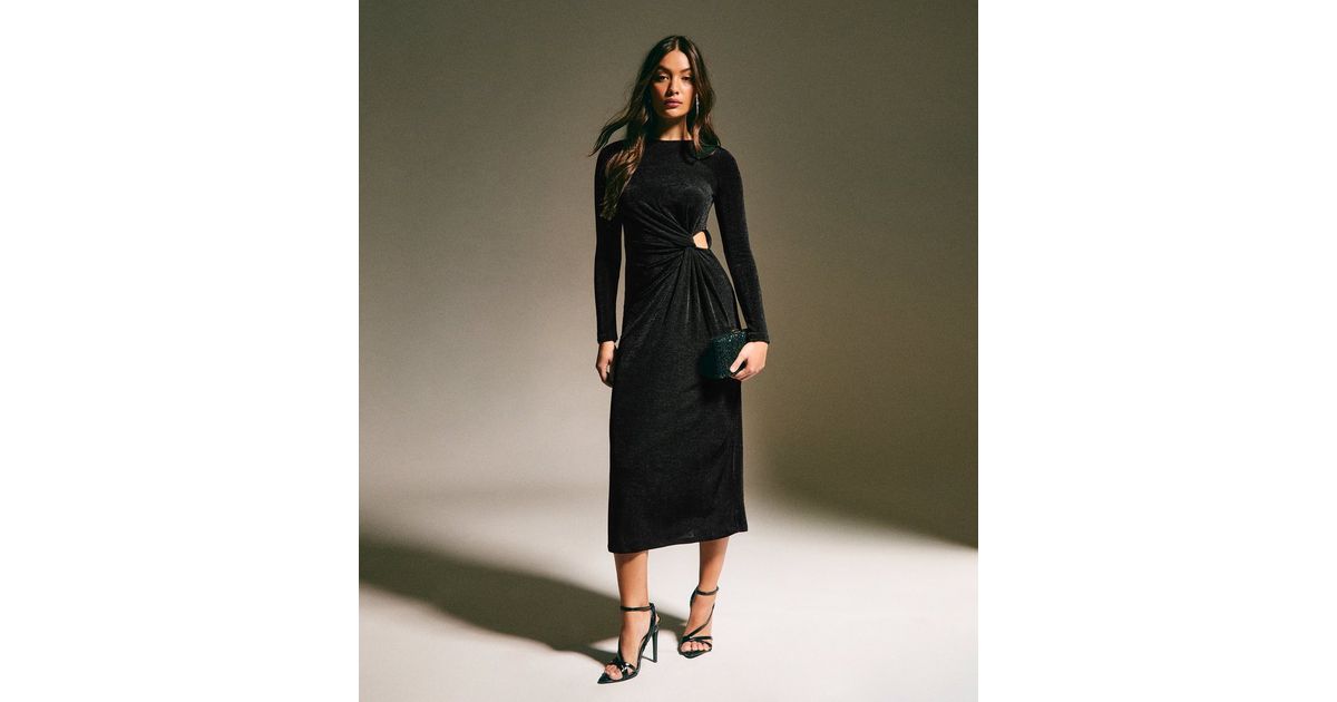 new look black cut out dress Black Cut Out Side Slit Midi Dress