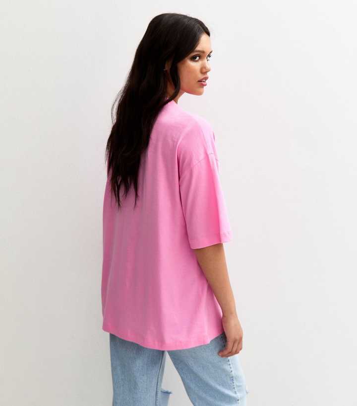 Bright Pink Oversized Sun Print T-Shirt | New Look