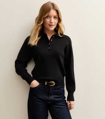 Black Metallic Button Polo Shirt