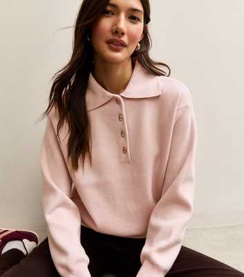 Light Pink Metallic Button Polo Shirt