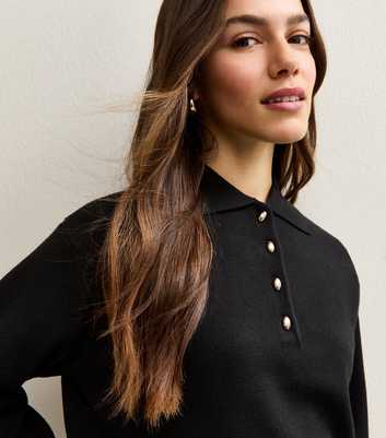 Petite Black Metallic Button Polo Shirt