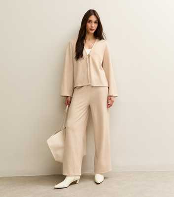 Cream Soft Touch Wide Leg Brushed Trousers