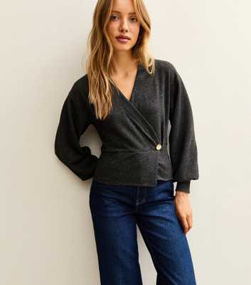 Dark Grey Soft Touch Wrap Top