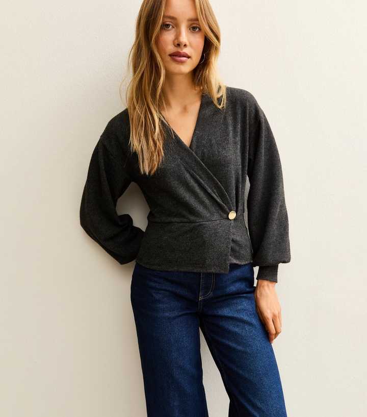 Dark Grey Soft Touch Wrap Top