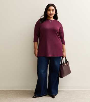 Curves Burgundy Cropped Sleeve Longline Jumper