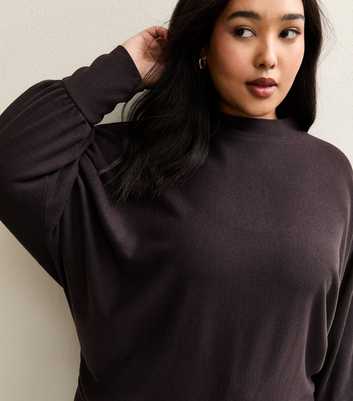 Curves Dark Purple High Neck Batwing Jumper