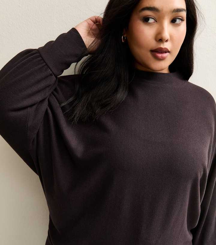 Curves Dark Purple High Neck Batwing Jumper