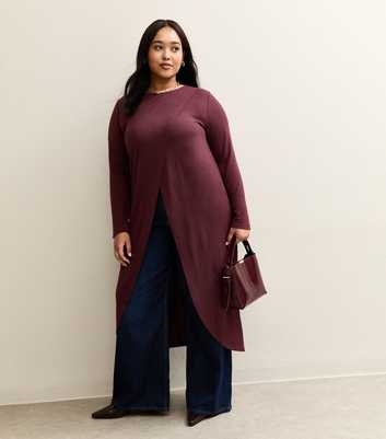 Curves Dark Burgundy Soft Touch Longline Wrap Top