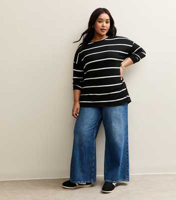 Curves Black Striped Long Sleeve Top