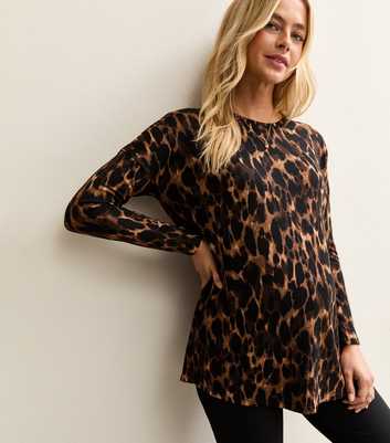 Maternity Brown Soft Touch Leopard Print Step Hem Top