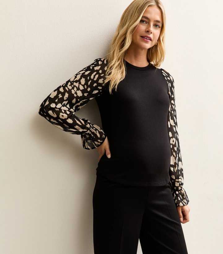Maternity Black Soft Touch Contrast Sleeve Top